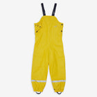 Yellow Puddleflex dungarees laid out on a white background. These are waterproof and fleece lined, designed for children.